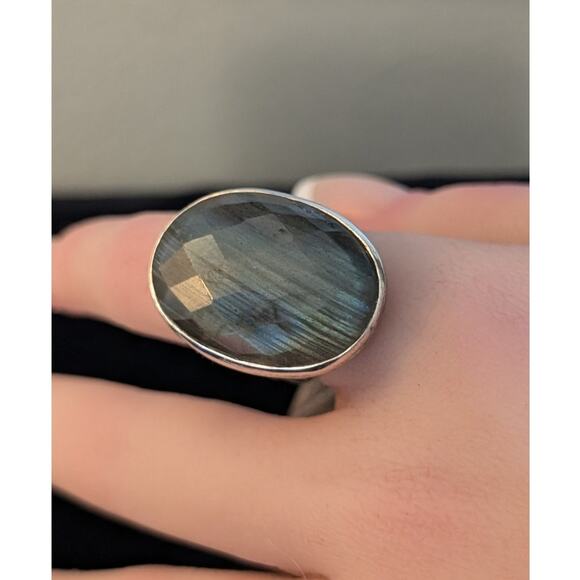 Stella & Dot Retired Odyssey Faceted Labradorite Sterling Adjustable Ring - Picture 3 of 8